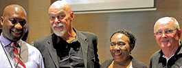 (Left to right) Manabela Chauke, Ken Annandale (conference facilitator), Professor Fikile Mazibuko, and John Tunstall (Camprosa’s executive secretary and the conference organiser).